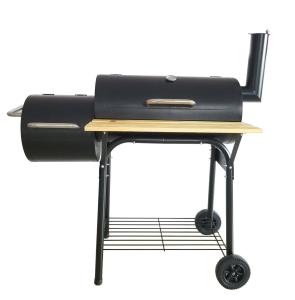 China Large Double Barrel Charcoal Grid BBQ Smoker Dia. 4mm Galvanized Side Table Included wholesale