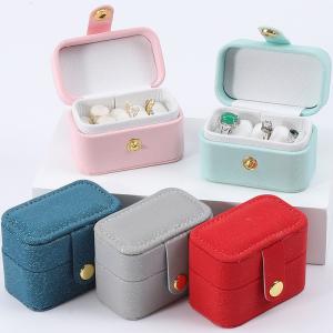 China Mini PU Leather Ear Stud Ring Storage Box Jewelry Holder With Button Closure wholesale