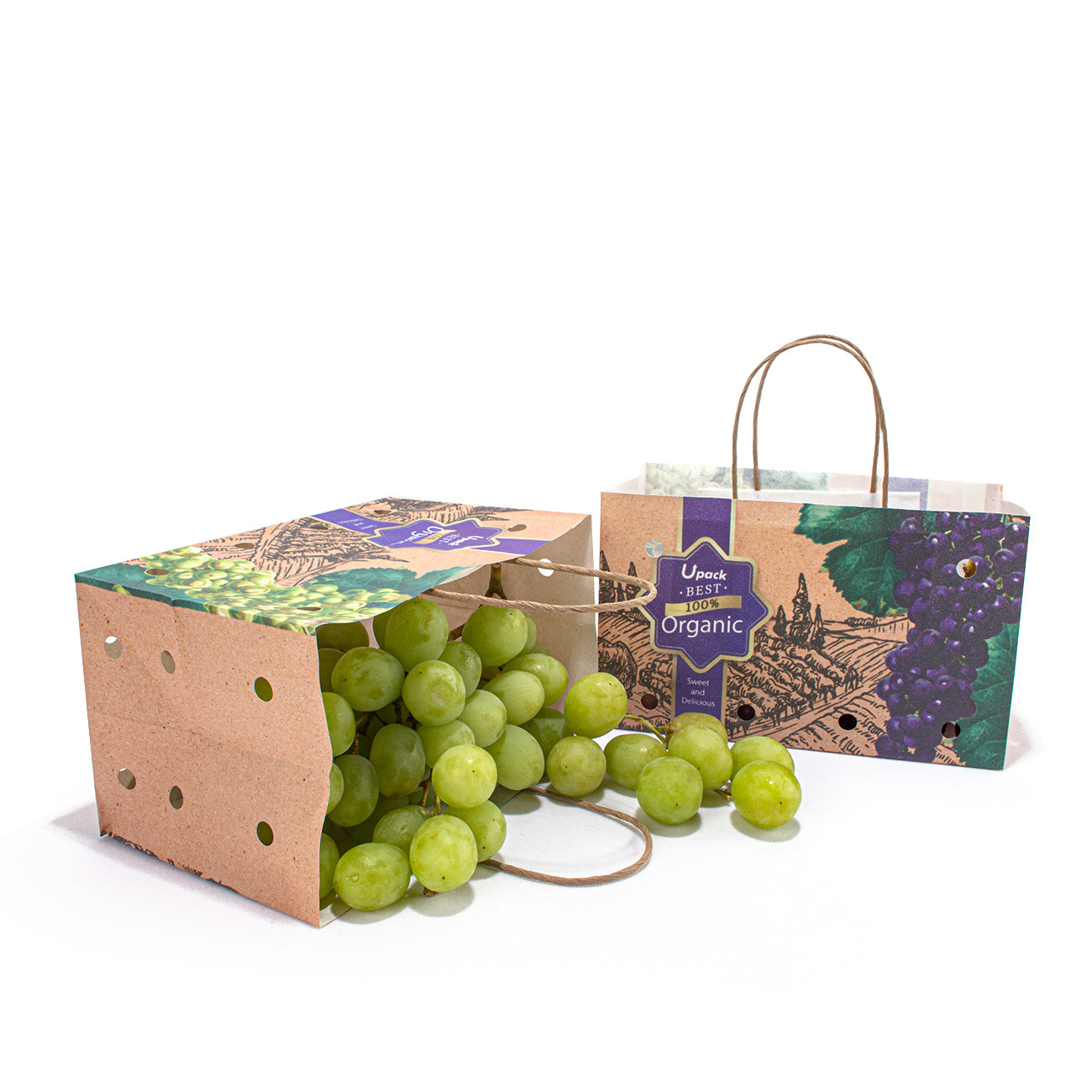 Fruit Vegetable Packaging Paper Bag CMYK / Pantone Color With Uncoated Lining