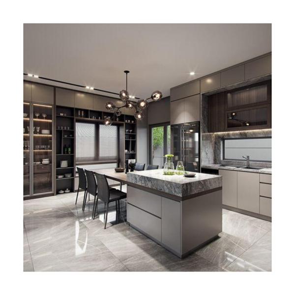 Designer Solid Wood Melamine LED Sensor Light Cabinet Prefab Modular Kitchen