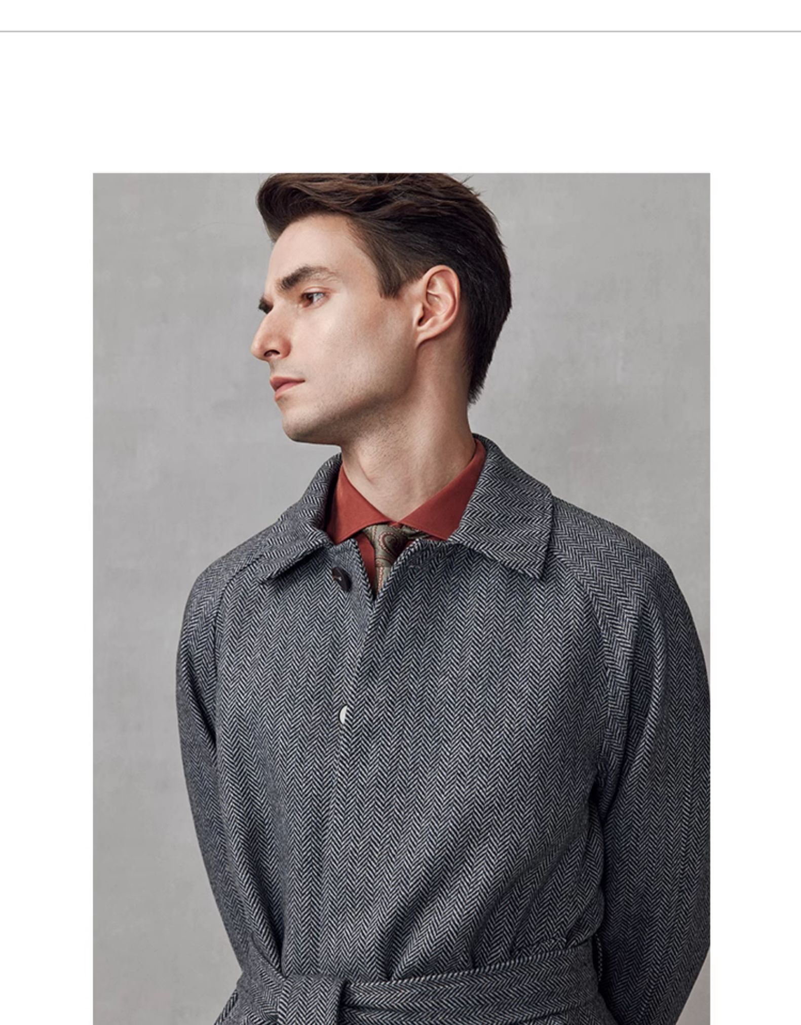 Mid-Length Dark Gray Wool Coat Business Casual Men's Windbreaker with Mandarin Collar