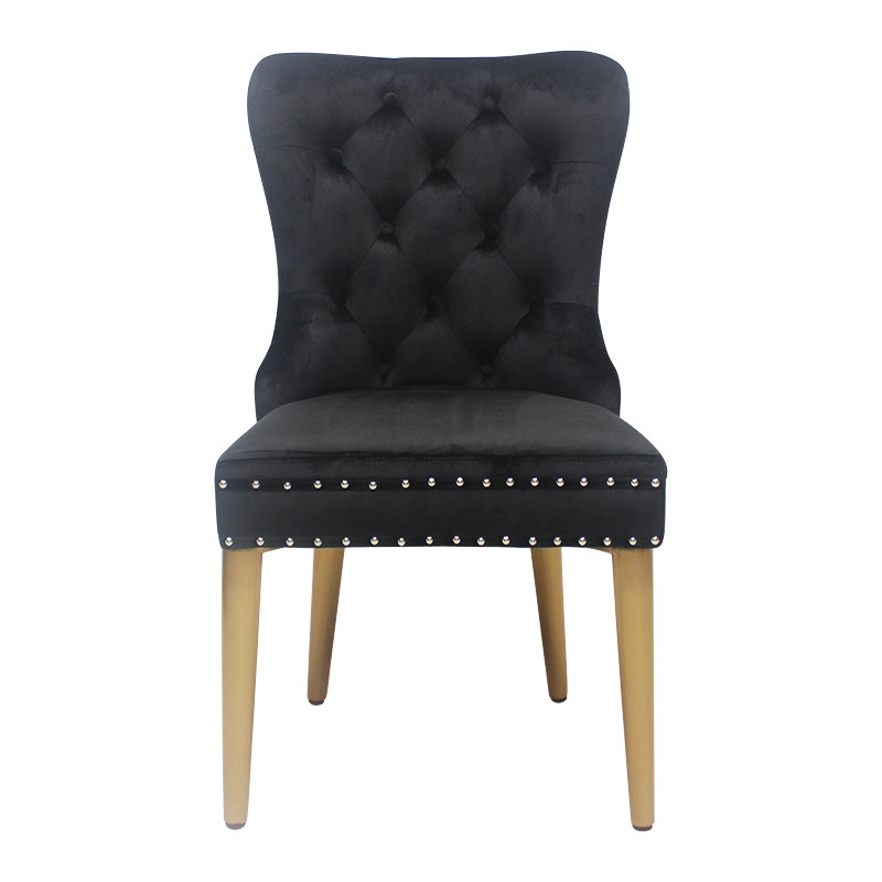 Black button buckle velvet chair dining chair elegant model