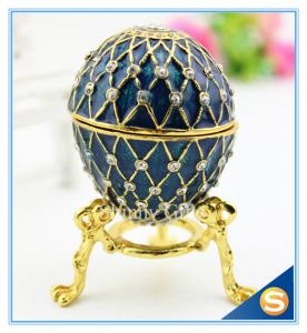 China Handmade Enamel metal decorative egg boxes with diamond on sale
