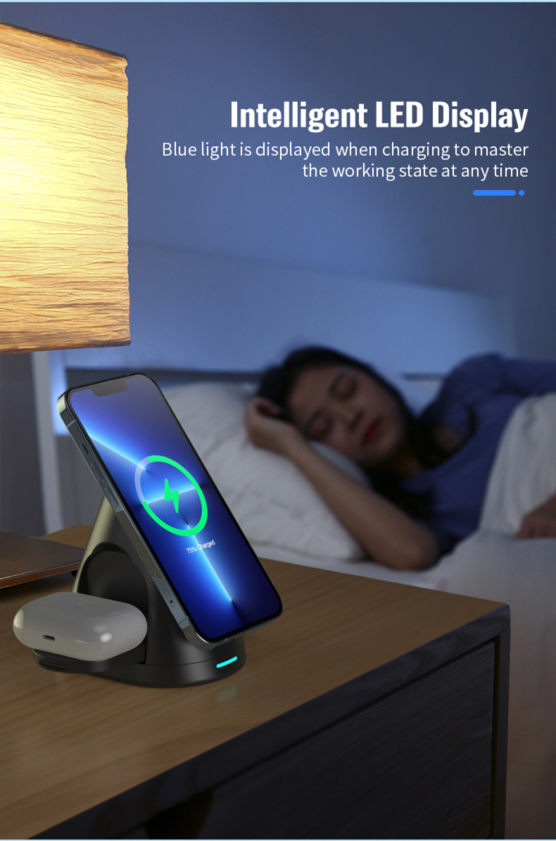 Foldable Magnetic Wireless Charger for Watch Earphone Smart Adapter 5W 7.5W 10W 15W Black