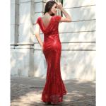 hot sale polyester short sleeve long women Bodycon evening beaded dress with