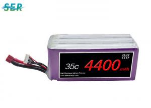 China High Discharge LiPO Battery Pack , 6S1P RC Helicopter Battery 22.2V 4400mAh 35C wholesale
