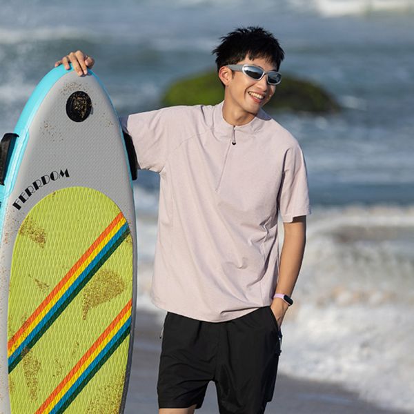 Summer Outdoor Moisture Wicking Quick Dry Sun Protection Versatile Hiking Trekking Stand Collar Couple Short Sleeve T-Shirt