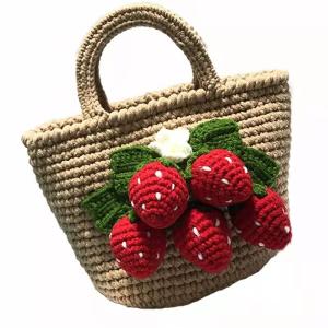 China Brown Wool Hand Woven Bags 3D Strawberry For Girls 13cm×14cm wholesale