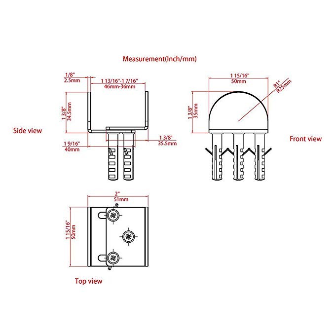 45mm L X48mm H Half Round Black Floor Guide Floor Mount Sliding Barn Door Hardware