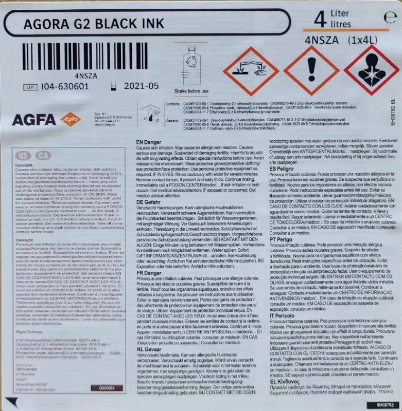 Agfa G2 Single PASS UV Ink 1000ml/Bottle Black Label Printing Ink For Rioch G5 G6 Toshiba