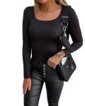 Intimate Stretch Leggings Solid Color Square Collar Top Women′s T-Shirt