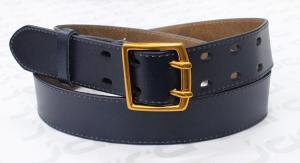 China Navy Classic Leather Mens Belt , Casual Male Belts With Double Pins Gold Buckle wholesale