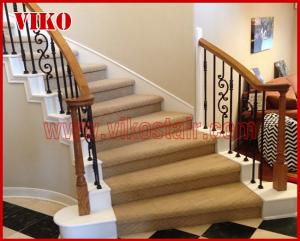 China Wrought Iron Staircase VK118S Wrought Iron Handrail Tread Beech,Railing tempered glass, Handrail b eech Stringer,carbon wholesale