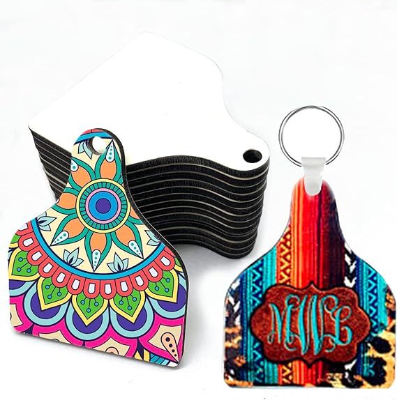 Double Sided Sublimation Blank Cow Ear Tag MDF Keychains