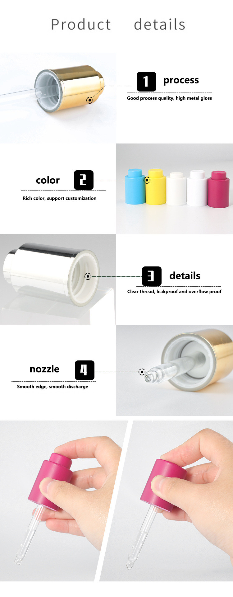 Anodized Pressing Dropper Glass Refined Oil Glass Liquid Dropper Glue Head