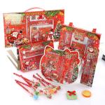 Children School Supplies Christmas Cartoon Eraser Pencil Set with Red Wood