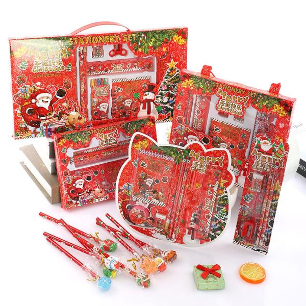 Children School Supplies Christmas Cartoon Eraser Pencil Set with Red Wood