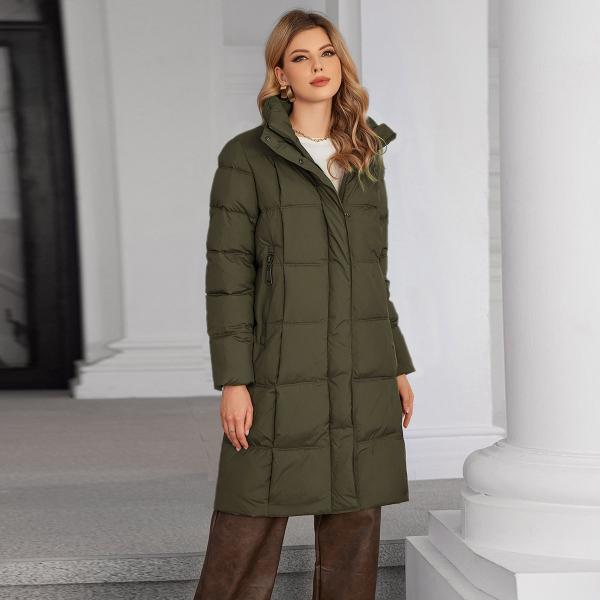 Curry / Bronze Long Down Coat Womens Long Padded Coat Long Sleeve