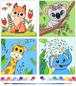 China Beginner Friendly Pre Printed Canvas Oil Painting Set Cute Animals For Children wholesale
