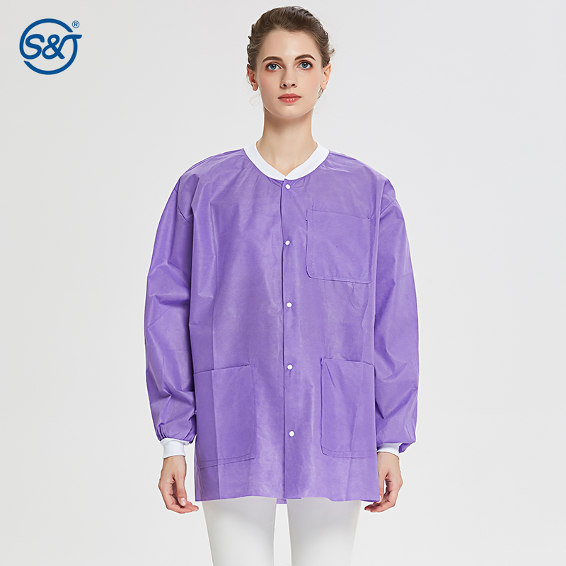 5 Buttons 3 Pockets Disposable Lab Coats Pink Purple Disposable Lab Coats