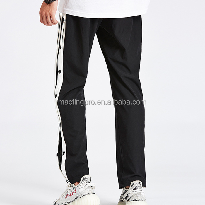 Breathable Men's Custom Street Hip Hop Skateboard Track Pants with Side Stripe and Buttons