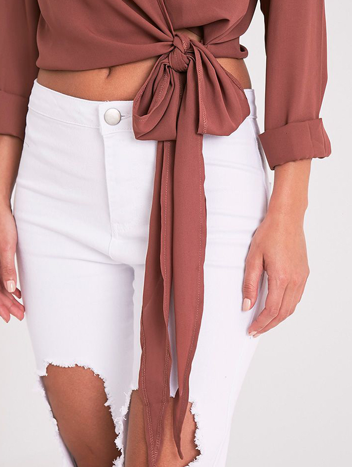 Latest Fashion Ladies Wrap Blouse With Tie