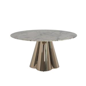 China Round Marble Metal Dining Table Stainless Marble Table Gold Legs wholesale