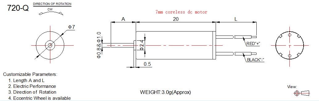 3.7 Volt Coreless DC Motor 50000 rpm 7mm Diameter With 20 mm Body Length