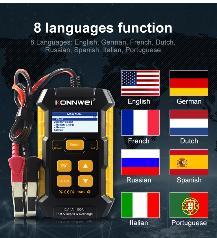 MCA 100Ah OBD2 EOBD Protocol Car Battery Tester Recharge Repair Three In One Device