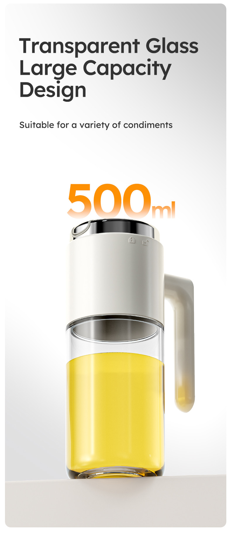 500 Ml 17oz Glass Olive Oil Dispenser Bottle Oil Pot with Handle Auto Flip Leakproof Condiment Container with Stainless Steel lid