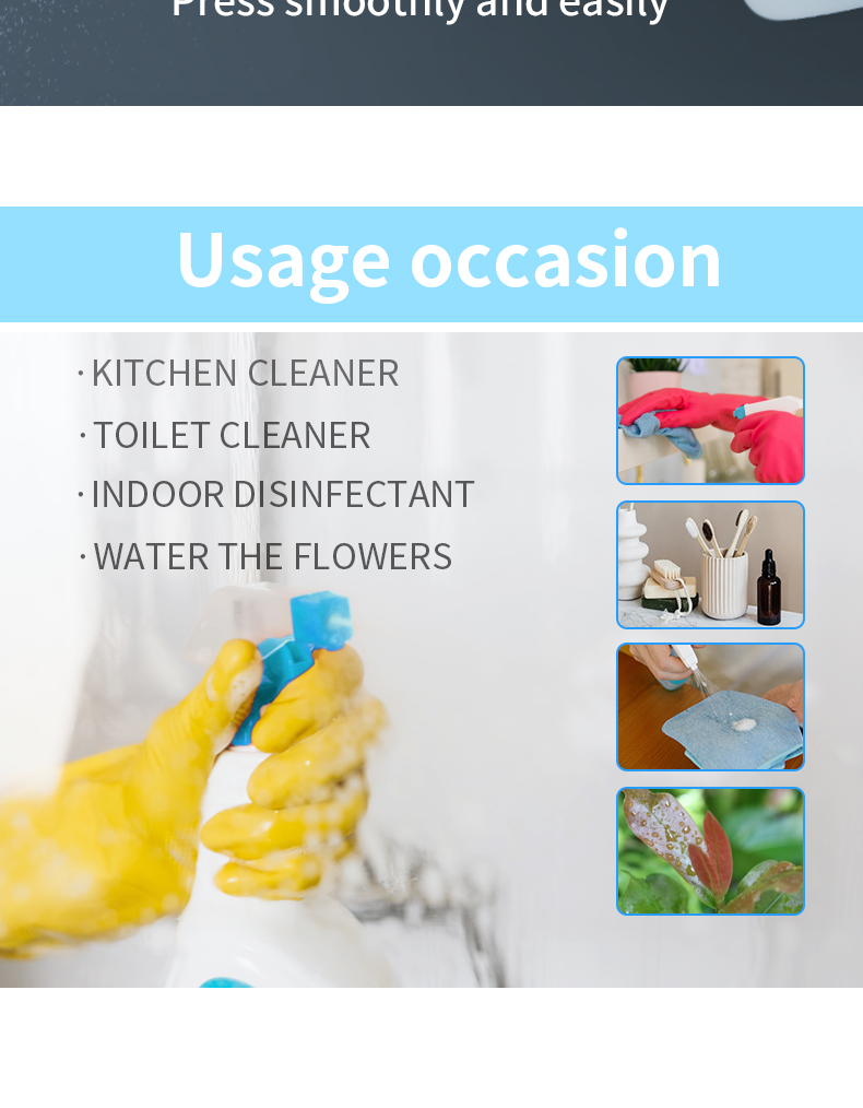 Cleanser Detergent Plastic PE Spray Bottle With Nozzle 950ml 500ml