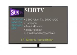 China Turkey Arabic IPTV Code 1 Year SUBTV for Android Smart TV Box with India Channel IPTV Box on sale