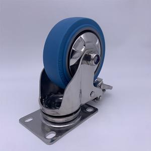 China 5 Inch Locking Caster Wheels Blue TPR Rubber Tread wholesale