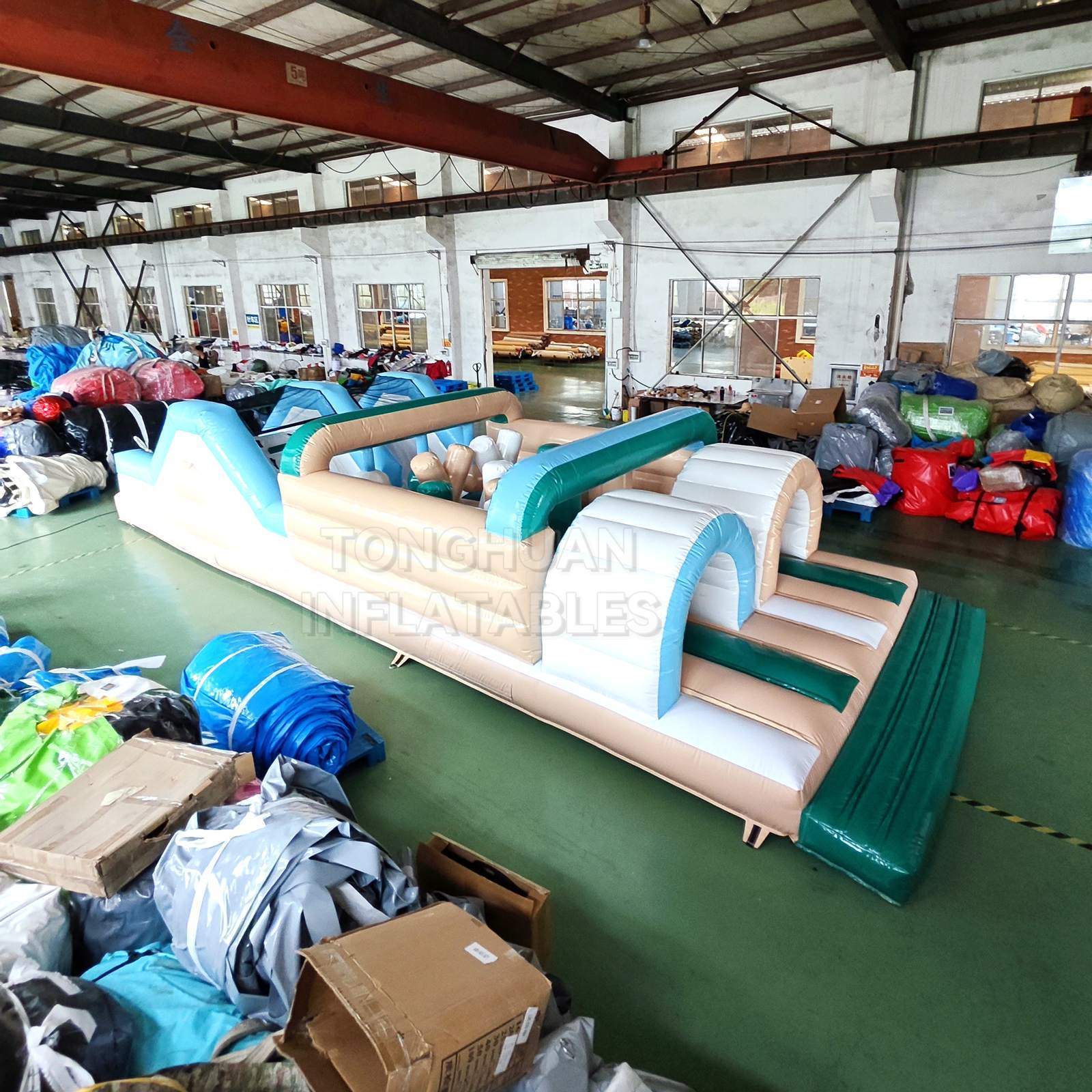 Macaron Color Inflatable Obstacle Course with Tunnels Climbing Walls Slide and Safety Mesh for Events Schools and Rental Business