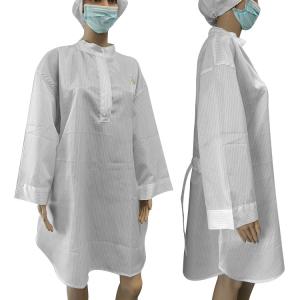 China Washable Fluid Repellent V Neck Round Sleeve Cleanroom ESD Frocks With 5mm Stripe wholesale