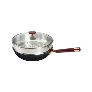 China 2.5kg Rose Gold Kitchen Frying Pans 32cm Uncoated With Steamer wholesale