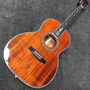China Custom Full Abalone Inlays OOO 39 Inch Round Body Solid Koa Top Acoustic Guitar wholesale