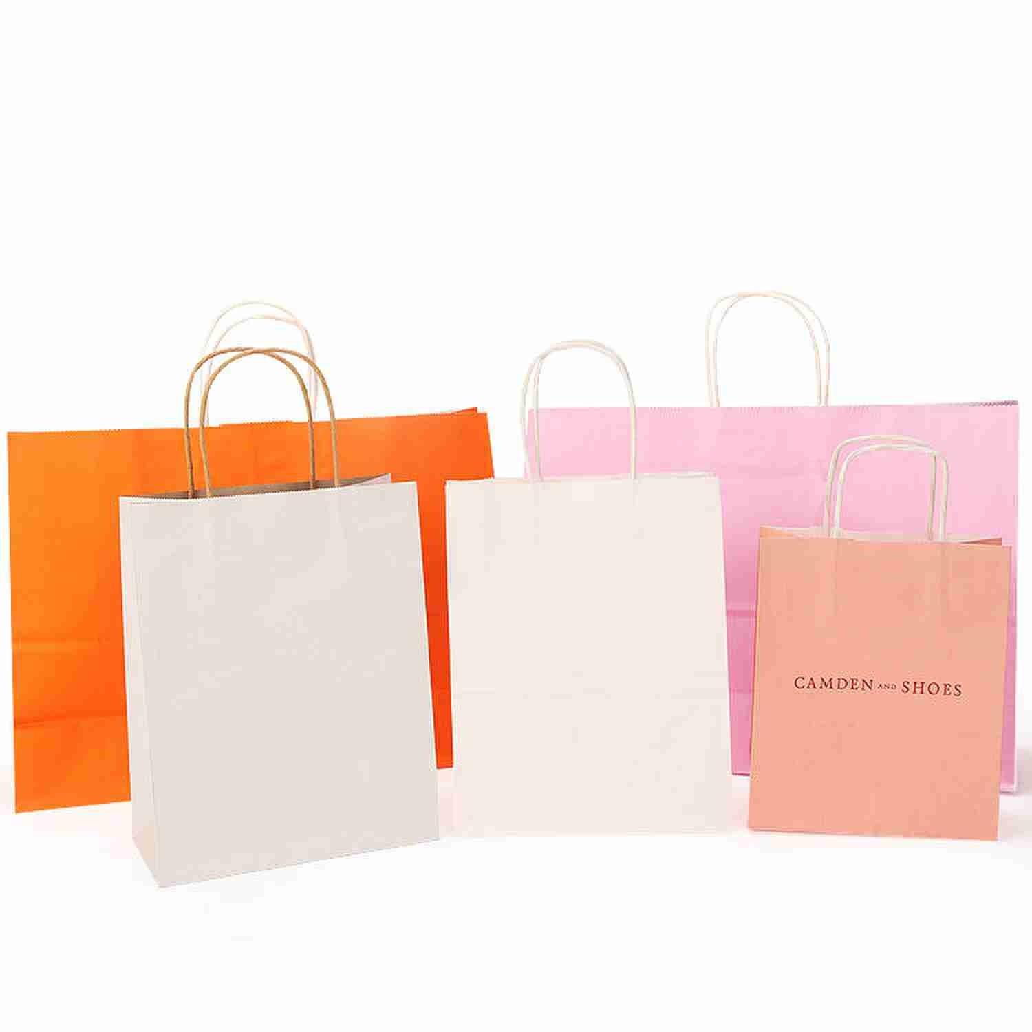 16x8x22 CMYK Plain Colorful Kraft Paper Shopping Bags White Gift Bags With Handles