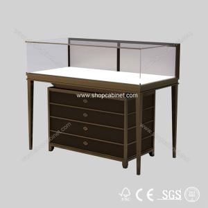 China Wooden jewelry showcase with lighting/Black paint finished wooden case wholesale