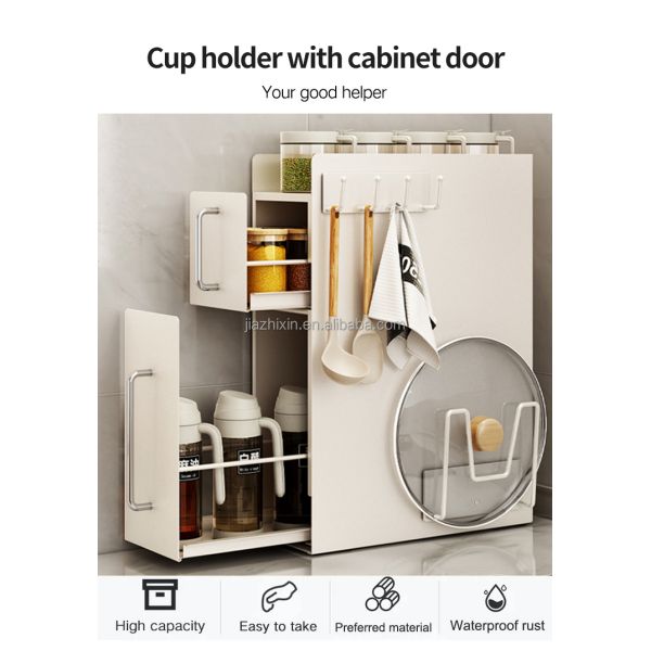 Kitchen Storage Dustproof Cabinet Double-layer Seasoning with Door Can Be Pulled Out Magnetic Spice Rack Set Organizer