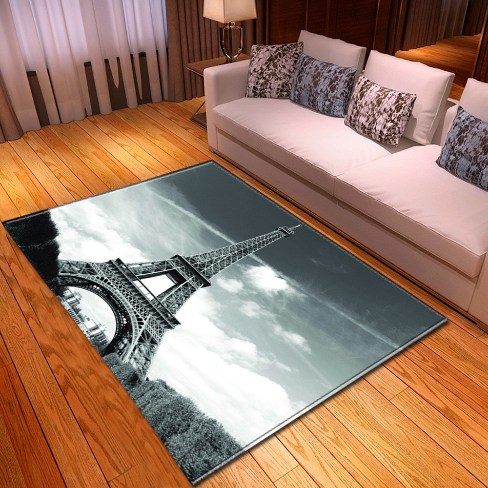 Retro Paris Tower Pink Flower Carpet with Printed Crawling Pad
