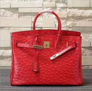 China women high quality 35cm red Ostrich handbag cow leather handbags fashion handbags L-RB4-17 wholesale