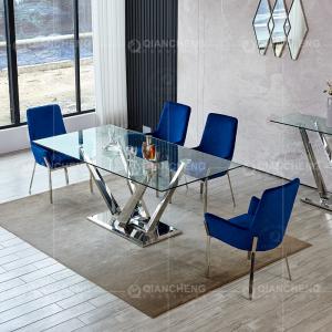 China Qiancheng 0.4cbm Glass Dining Sets 6 Chairs 200cm Dining Table And Chairs wholesale