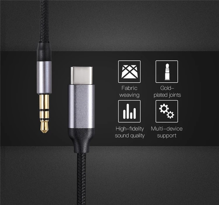 24g 100cm USB Charger Cable Type C to 3.5mm Audio Aux Jack Cable