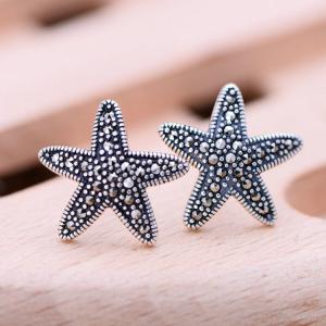 China Starfish Design Thai 925 Silver Earrings Pave Marcastie Retro Women Jewelry（028249） wholesale