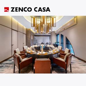 China Hotel Restaurant High-End Custom Leather Chairs And Marble Rotatable Dining Table wholesale