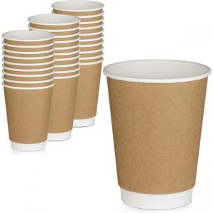 China Restaurant Take Away 500ml Disposable Paper Water Cups Kraft Brown Double Wall Insulated To Go Coffee Cups on sale