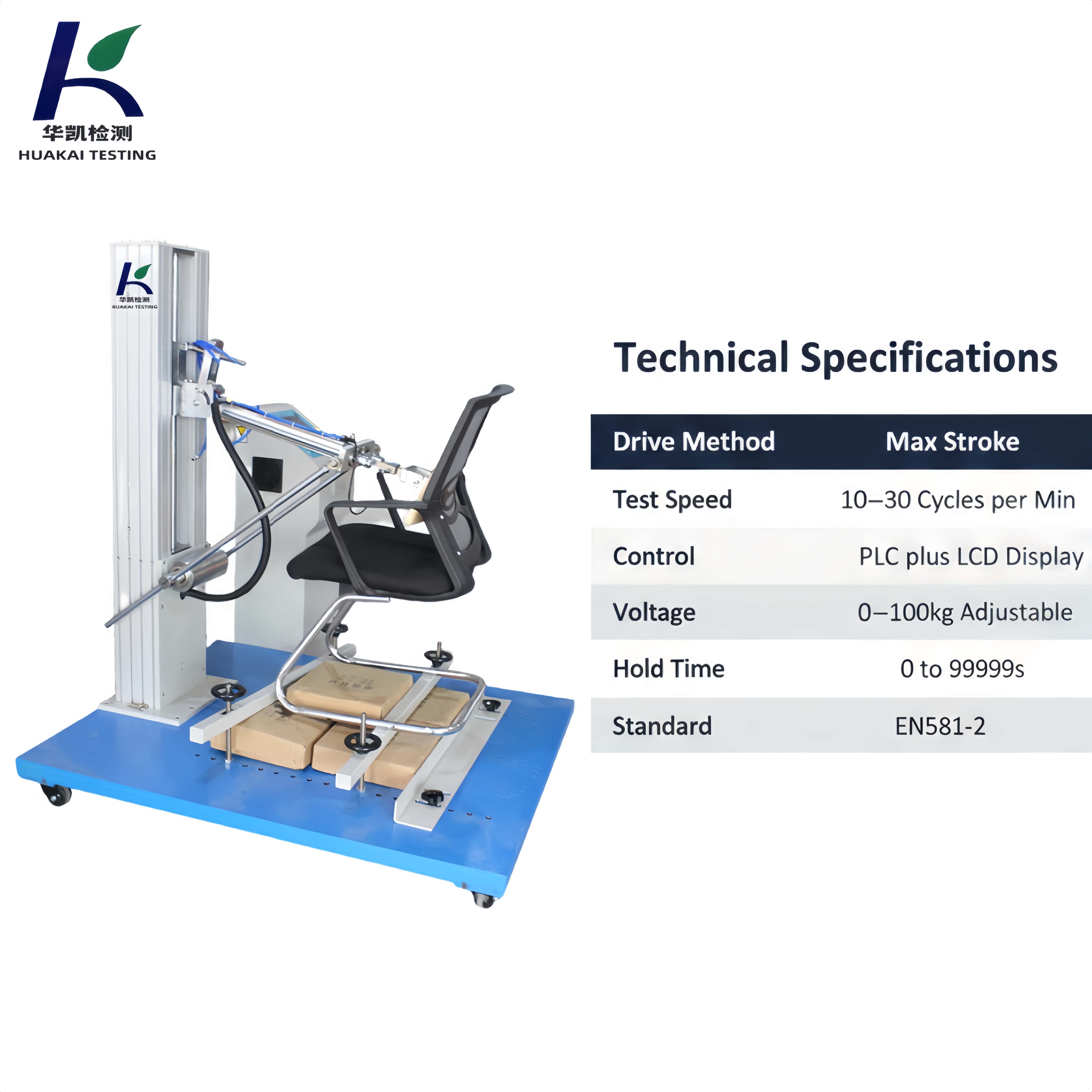 Office Chair Back Durability Fatigue Tester | Backrest Push Pull Endurance Testing Machine | EN 581-2