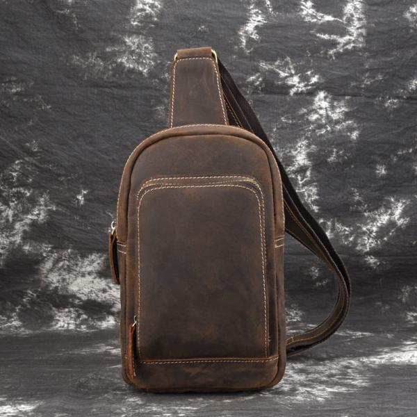 Functional Customized Cowhide Leather Sling Crossbody Backpack for Travel Hiking