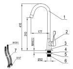 Chrome Polished Brass Tall Kitchen Tap Faucet with Single Lever , HN-4C28